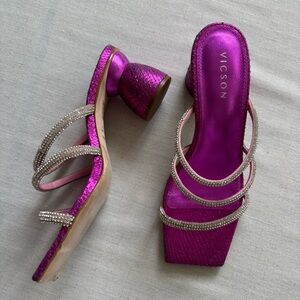 VICSON Mia Purple Rhinestone Heels Size 6 | Sparkly Leather Sandals